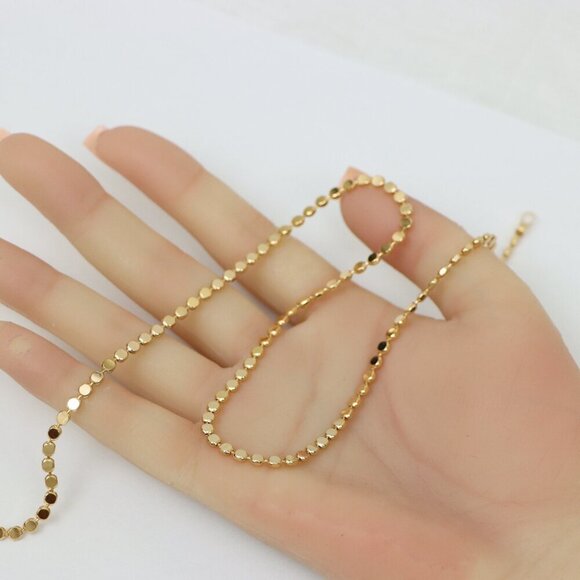 "Flat Disc Rose Gold Necklace Chic Reflective Shine, XPNL0136 - Picture 3 of 12